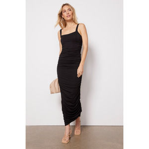 NEW! Good American Sz 4 Ruched Sleeveless Maxi XL Dress Black $129 msrp J9-2